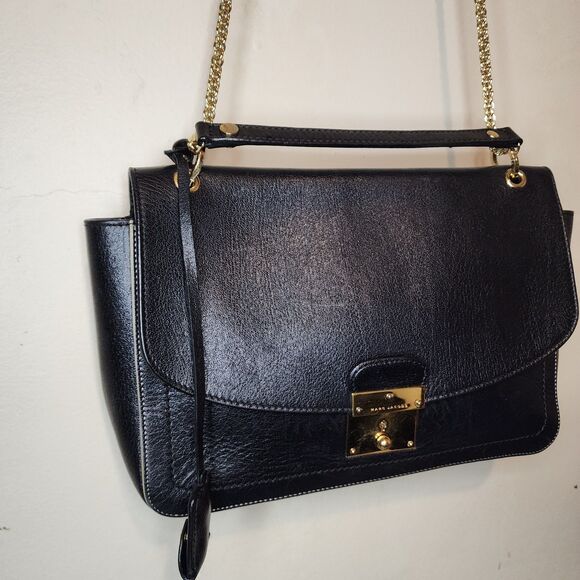 Marc Jacobs Polly Bag Black Leather Gold Chain Shoulder Crossbody Purse - Picture 4 of 16